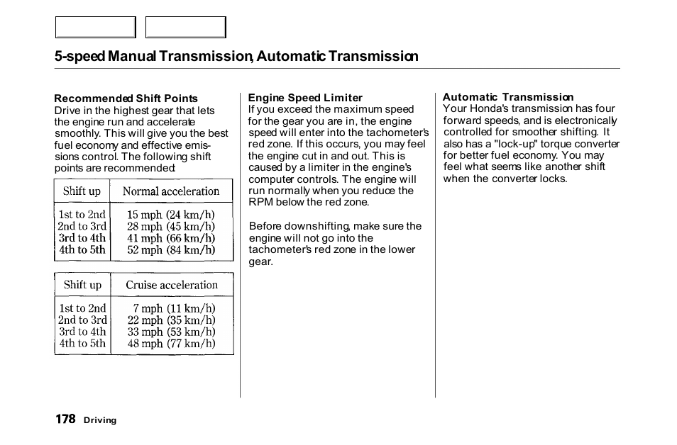 Speed manual transmission, automatic transmission | HONDA 2000 Accord Coupe - Owner's Manual User Manual | Page 181 / 338