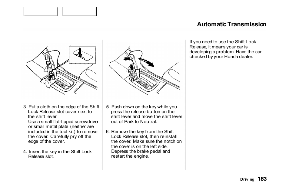 Automatic transmission | HONDA 2000 Accord Coupe - Owner's Manual User Manual | Page 186 / 338