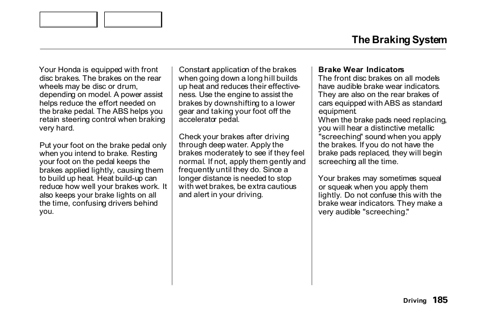 The braking system | HONDA 2000 Accord Coupe - Owner's Manual User Manual | Page 188 / 338