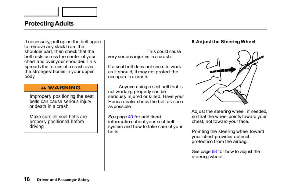 Protecting adults | HONDA 2000 Accord Coupe - Owner's Manual User Manual | Page 19 / 338