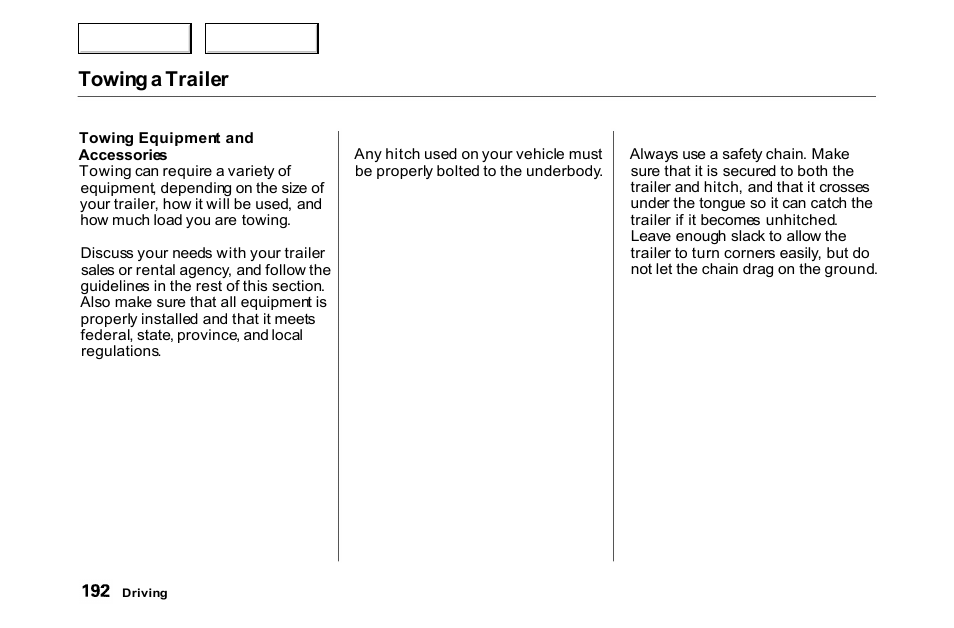 Towing a trailer | HONDA 2000 Accord Coupe - Owner's Manual User Manual | Page 195 / 338