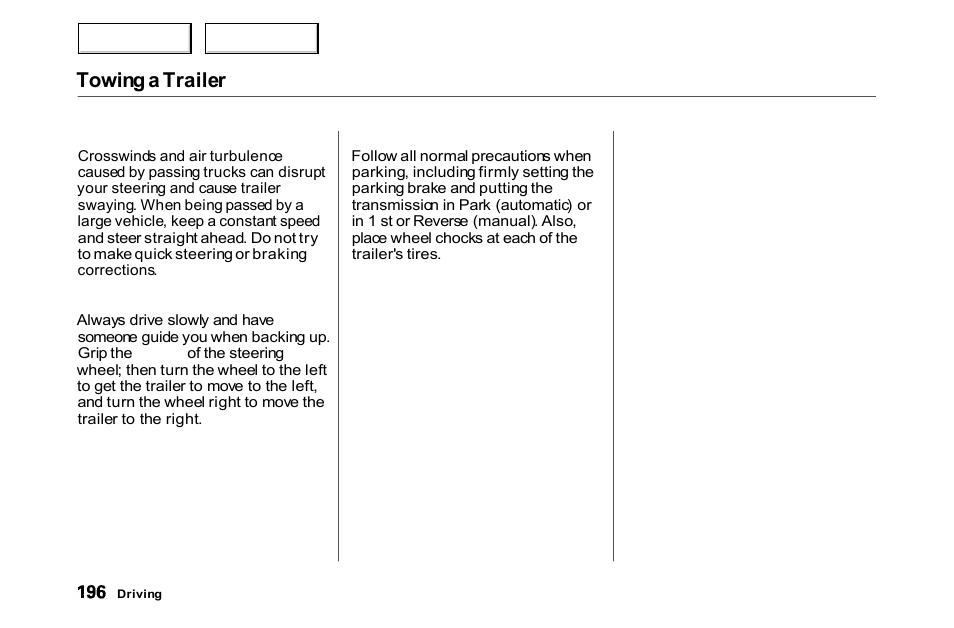 Towing a trailer | HONDA 2000 Accord Coupe - Owner's Manual User Manual | Page 199 / 338