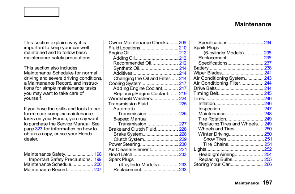 Maintenance | HONDA 2000 Accord Coupe - Owner's Manual User Manual | Page 200 / 338