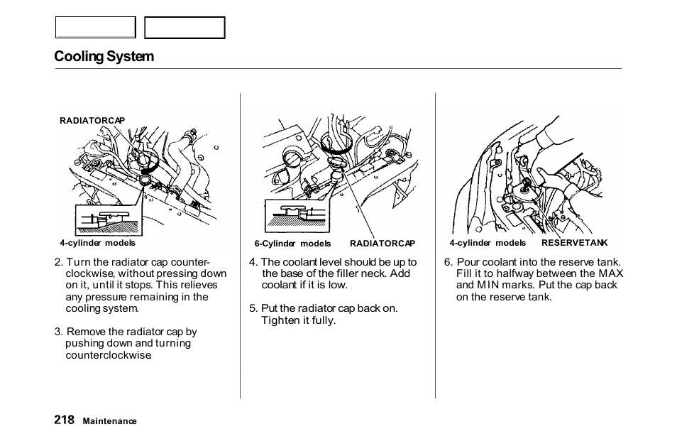 Cooling system | HONDA 2000 Accord Coupe - Owner's Manual User Manual | Page 221 / 338