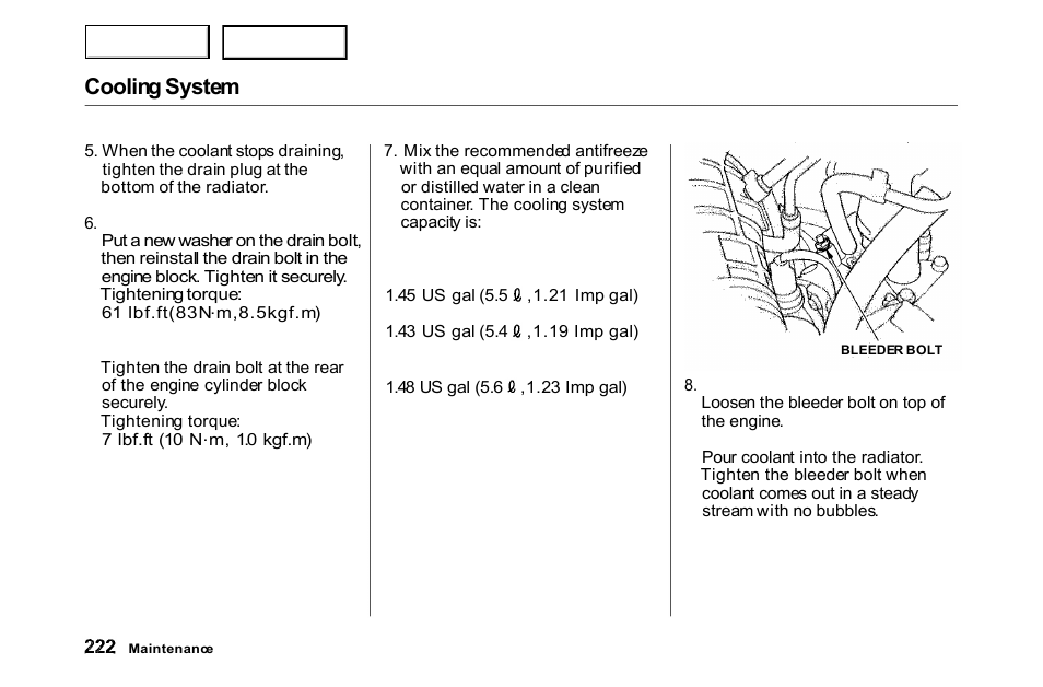 Cooling system | HONDA 2000 Accord Coupe - Owner's Manual User Manual | Page 225 / 338