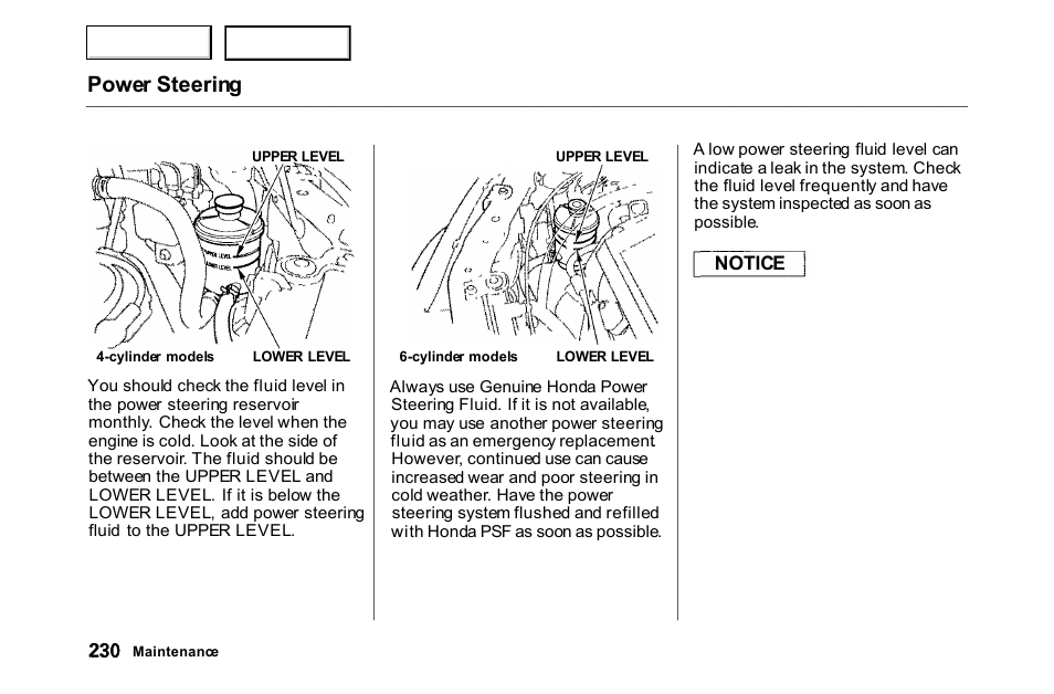 Power steering | HONDA 2000 Accord Coupe - Owner's Manual User Manual | Page 233 / 338