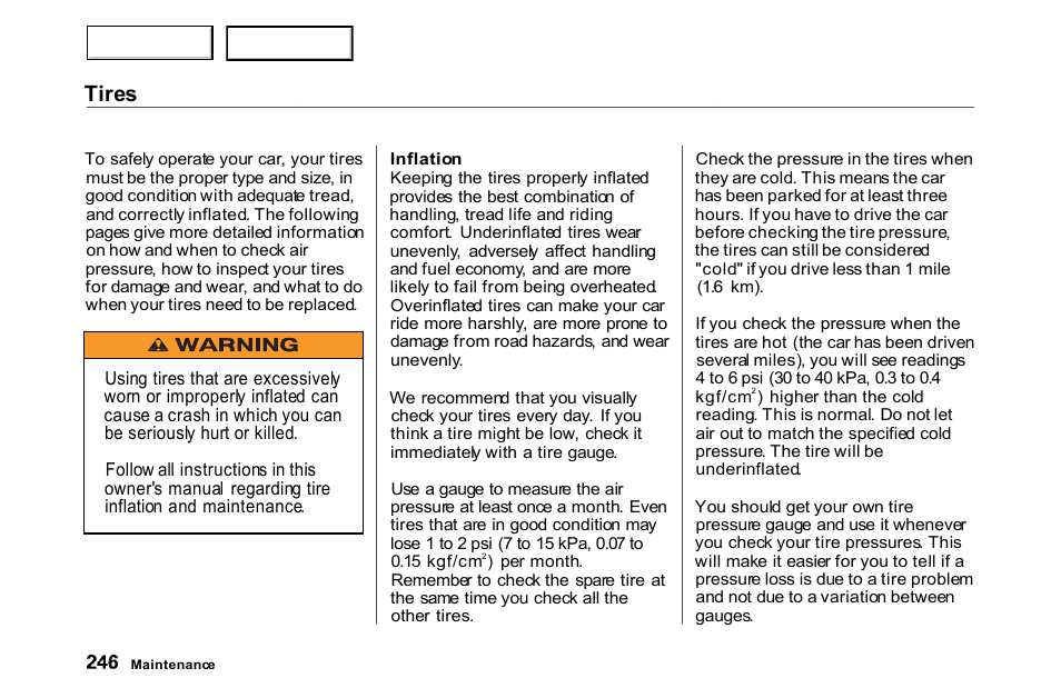 Tires | HONDA 2000 Accord Coupe - Owner's Manual User Manual | Page 249 / 338