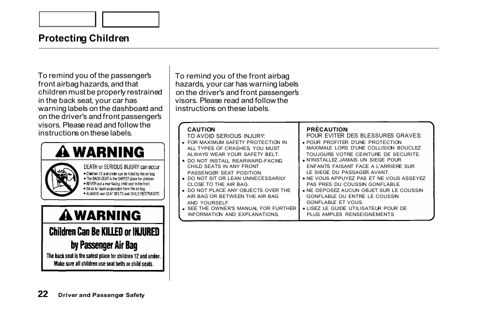 Protecting children | HONDA 2000 Accord Coupe - Owner's Manual User Manual | Page 25 / 338