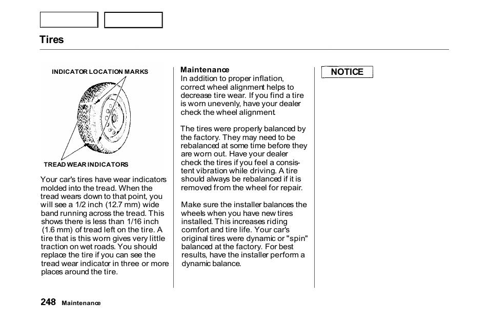 Tires | HONDA 2000 Accord Coupe - Owner's Manual User Manual | Page 251 / 338