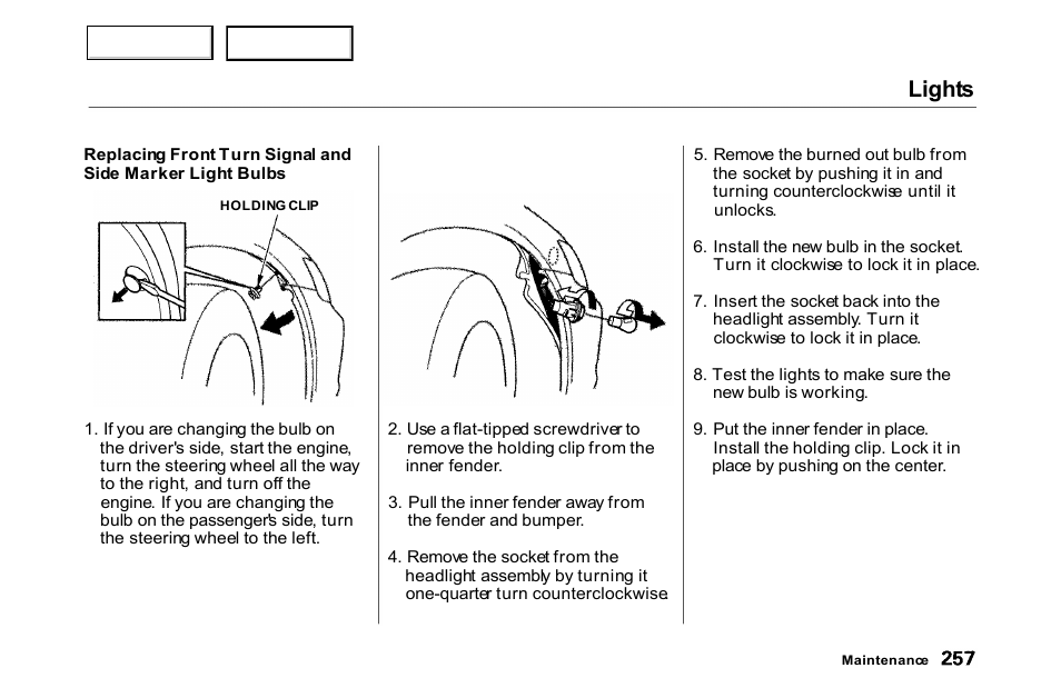 Lights | HONDA 2000 Accord Coupe - Owner's Manual User Manual | Page 260 / 338