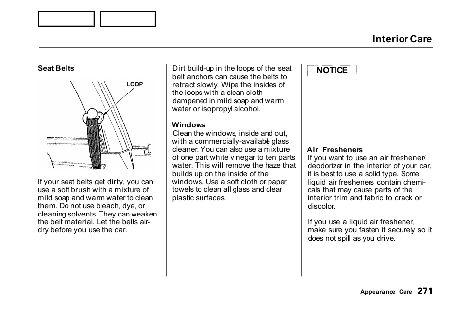 Interior care | HONDA 2000 Accord Coupe - Owner's Manual User Manual | Page 274 / 338