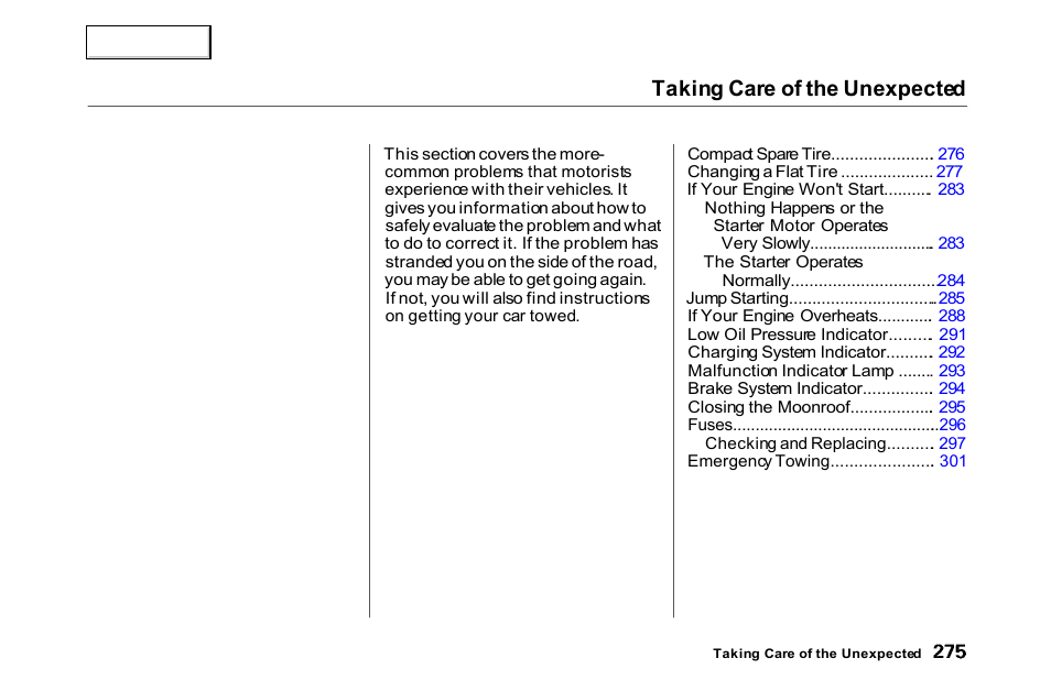 Taking care of the unexpected | HONDA 2000 Accord Coupe - Owner's Manual User Manual | Page 278 / 338