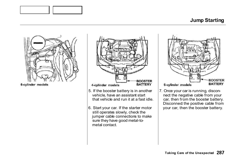 Jump starting | HONDA 2000 Accord Coupe - Owner's Manual User Manual | Page 290 / 338
