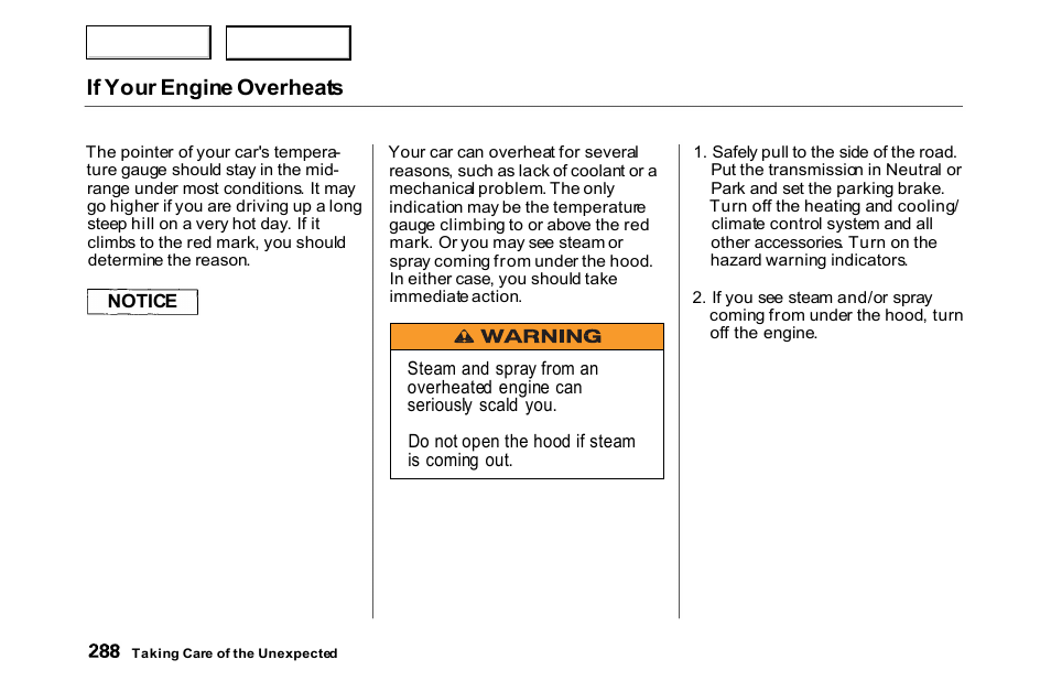 If your engine overheats | HONDA 2000 Accord Coupe - Owner's Manual User Manual | Page 291 / 338