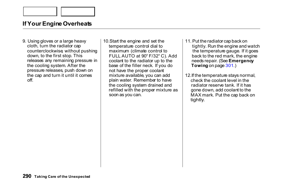 If your engine overheats | HONDA 2000 Accord Coupe - Owner's Manual User Manual | Page 293 / 338