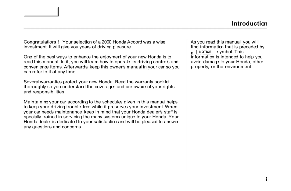 Introduction | HONDA 2000 Accord Coupe - Owner's Manual User Manual | Page 3 / 338