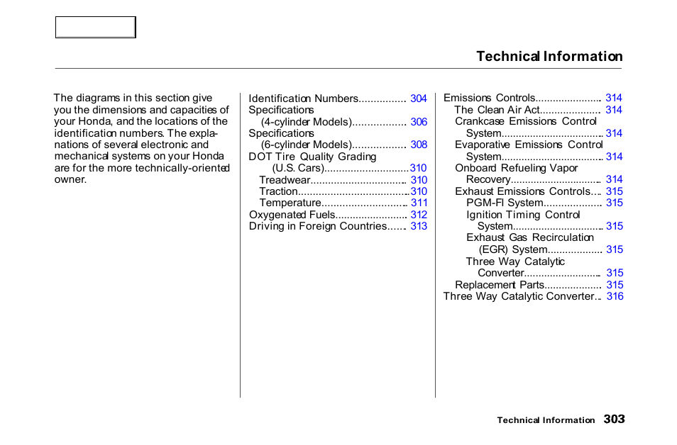 Technical information | HONDA 2000 Accord Coupe - Owner's Manual User Manual | Page 306 / 338