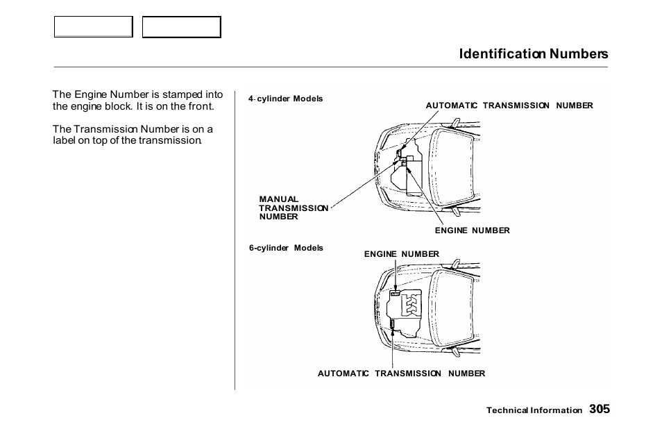 Identification numbers | HONDA 2000 Accord Coupe - Owner's Manual User Manual | Page 308 / 338