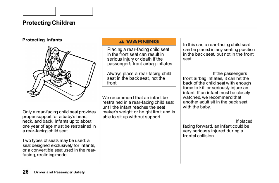Protecting children | HONDA 2000 Accord Coupe - Owner's Manual User Manual | Page 31 / 338