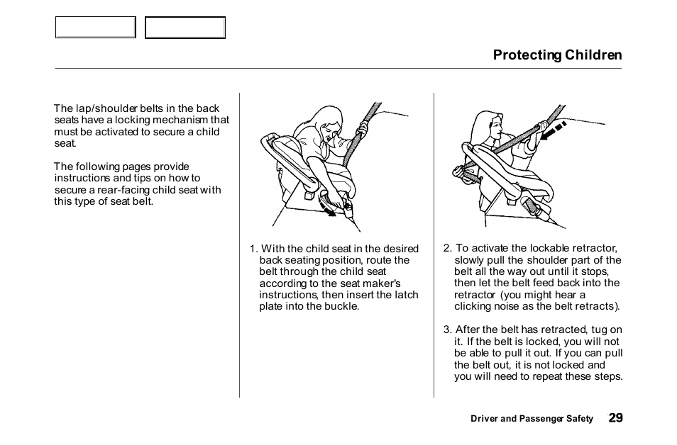 Protecting children | HONDA 2000 Accord Coupe - Owner's Manual User Manual | Page 32 / 338