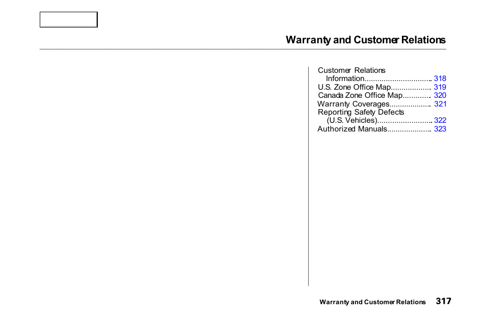 Warranty and customer relations | HONDA 2000 Accord Coupe - Owner's Manual User Manual | Page 320 / 338