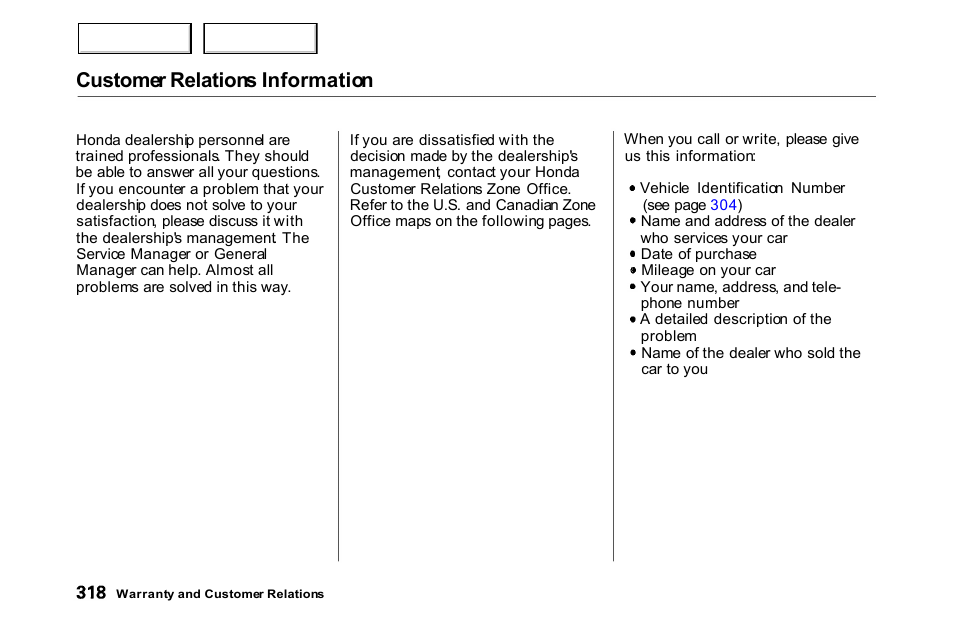Customer relations information | HONDA 2000 Accord Coupe - Owner's Manual User Manual | Page 321 / 338