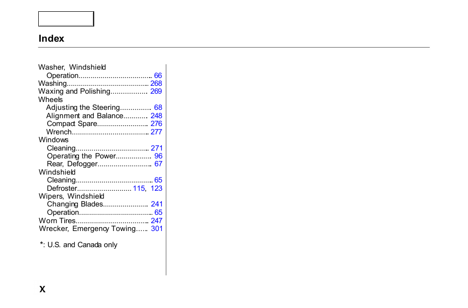 Index | HONDA 2000 Accord Coupe - Owner's Manual User Manual | Page 337 / 338