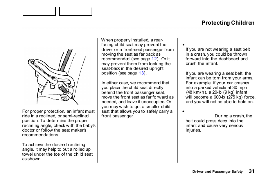 Protecting children | HONDA 2000 Accord Coupe - Owner's Manual User Manual | Page 34 / 338