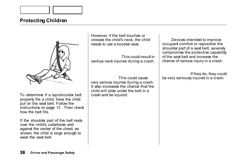 Protecting children | HONDA 2000 Accord Coupe - Owner's Manual User Manual | Page 39 / 338