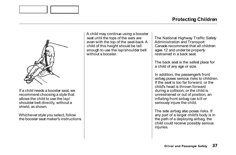 Protecting children | HONDA 2000 Accord Coupe - Owner's Manual User Manual | Page 40 / 338