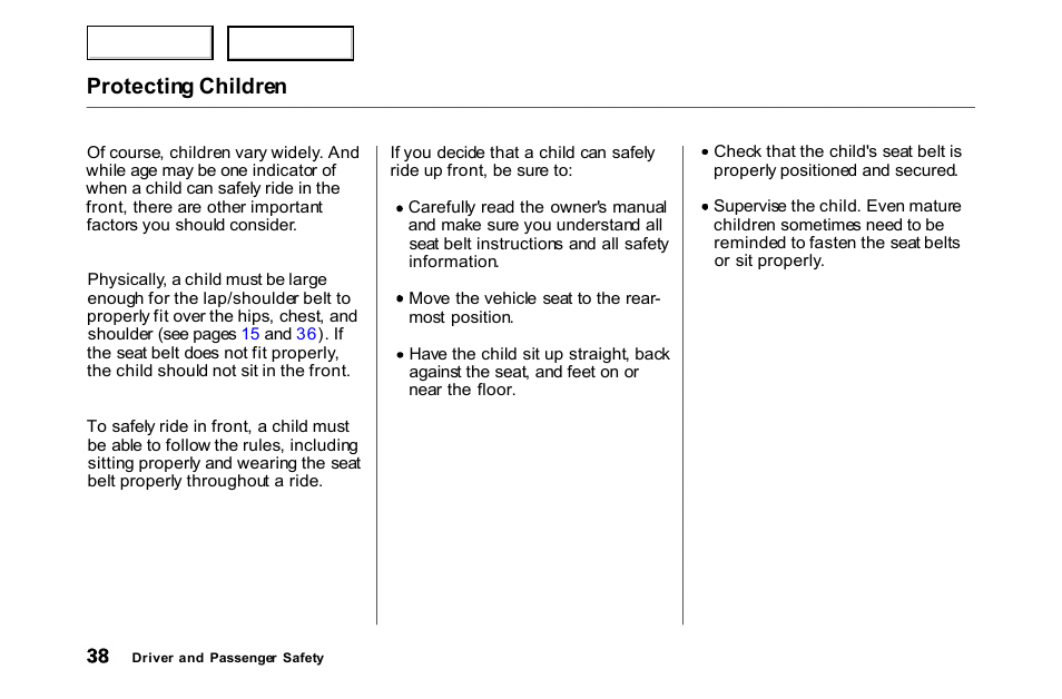 Protecting children | HONDA 2000 Accord Coupe - Owner's Manual User Manual | Page 41 / 338