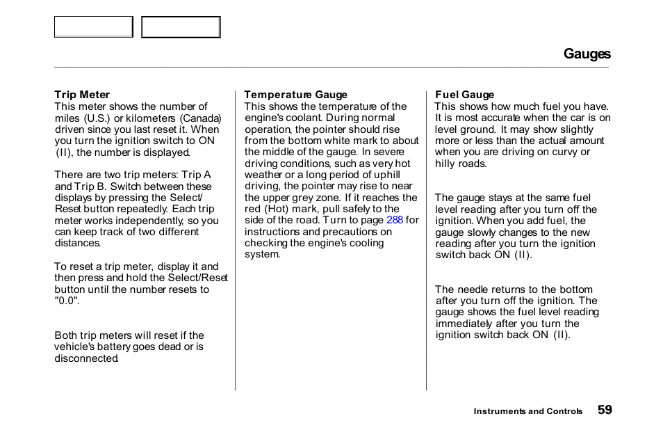 Gauge, Gauges | HONDA 2000 Accord Coupe - Owner's Manual User Manual | Page 62 / 338