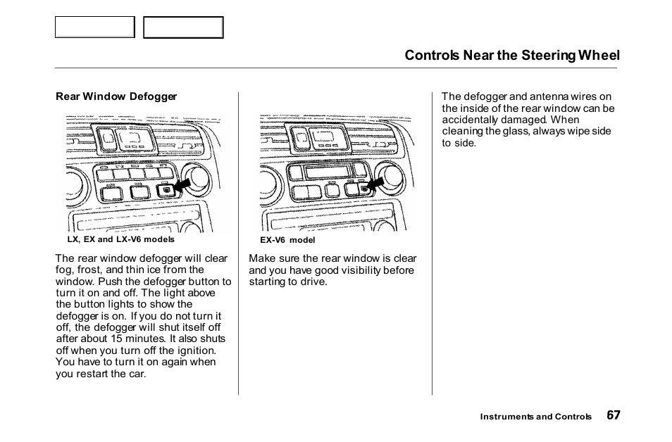 Controls near the steering wheel | HONDA 2000 Accord Coupe - Owner's Manual User Manual | Page 70 / 338