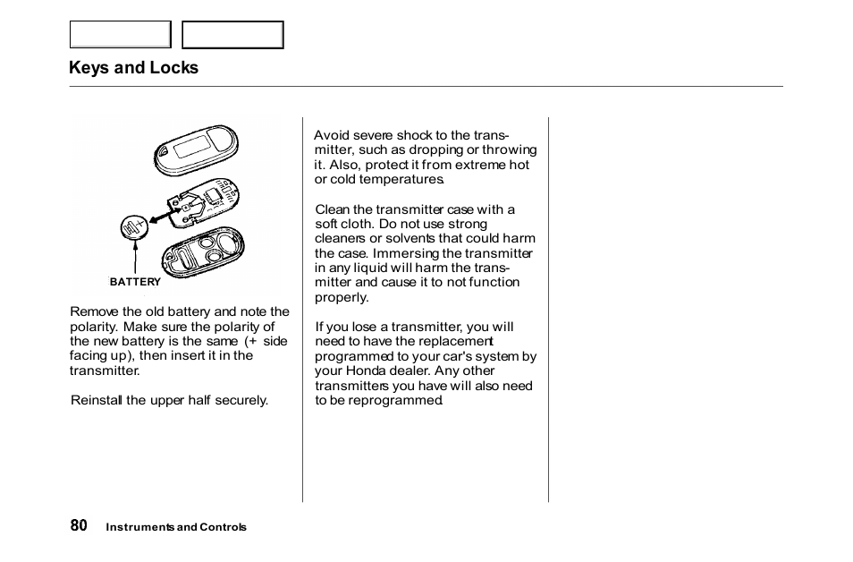 Keys and locks | HONDA 2000 Accord Coupe - Owner's Manual User Manual | Page 83 / 338