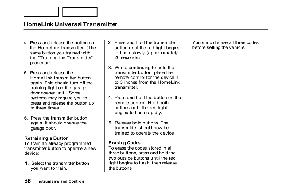 Homelink universal transmitter | HONDA 2000 Accord Coupe - Owner's Manual User Manual | Page 89 / 338
