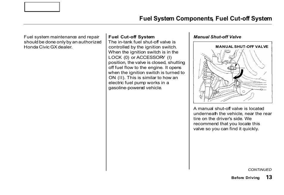 Fuel system components, fuel cut-off system | HONDA 2000 Civic GX - Owner's Manual User Manual | Page 13 / 36