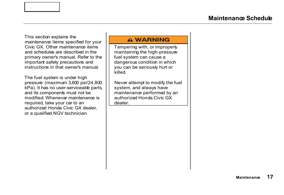 Maintenance schedule | HONDA 2000 Civic GX - Owner's Manual User Manual | Page 17 / 36