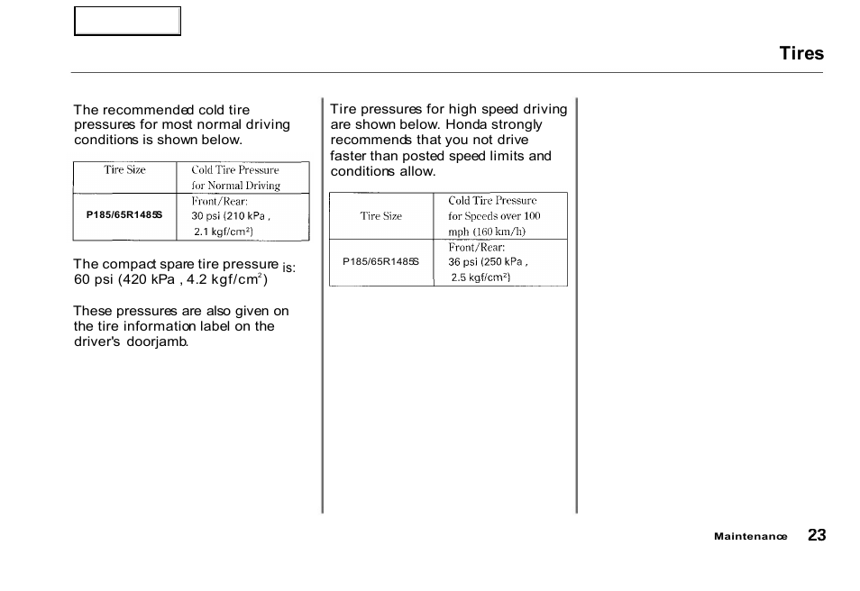 Tires | HONDA 2000 Civic GX - Owner's Manual User Manual | Page 23 / 36