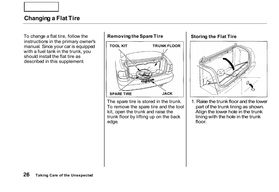 Changing a flat tire | HONDA 2000 Civic GX - Owner's Manual User Manual | Page 26 / 36