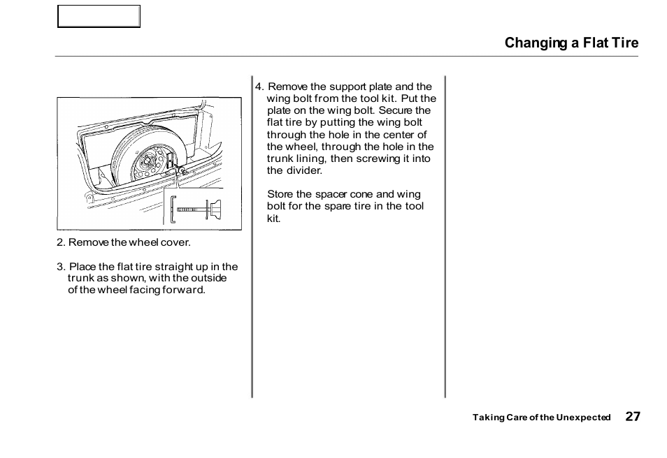 Changing a flat tire | HONDA 2000 Civic GX - Owner's Manual User Manual | Page 27 / 36