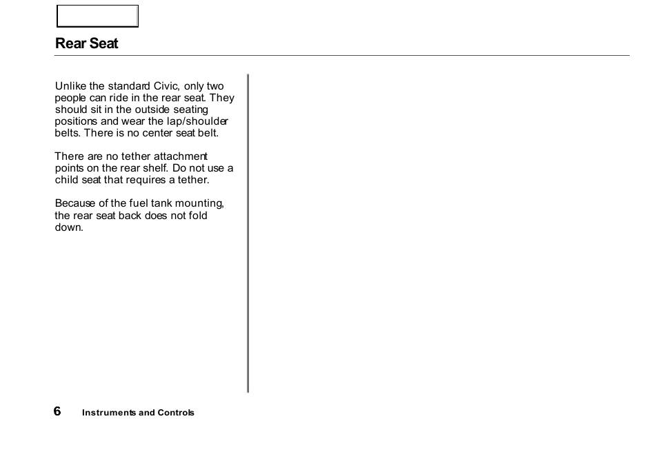 Rear seat | HONDA 2000 Civic GX - Owner's Manual User Manual | Page 6 / 36