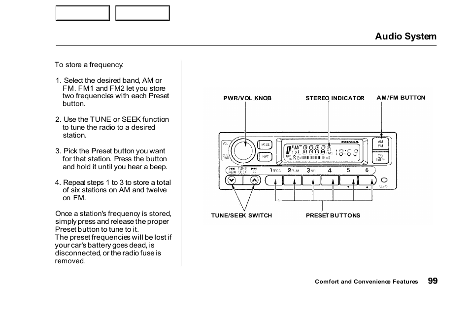 Audio system | HONDA 2000 Civic Sedan - Owner's Manual User Manual | Page 102 / 293