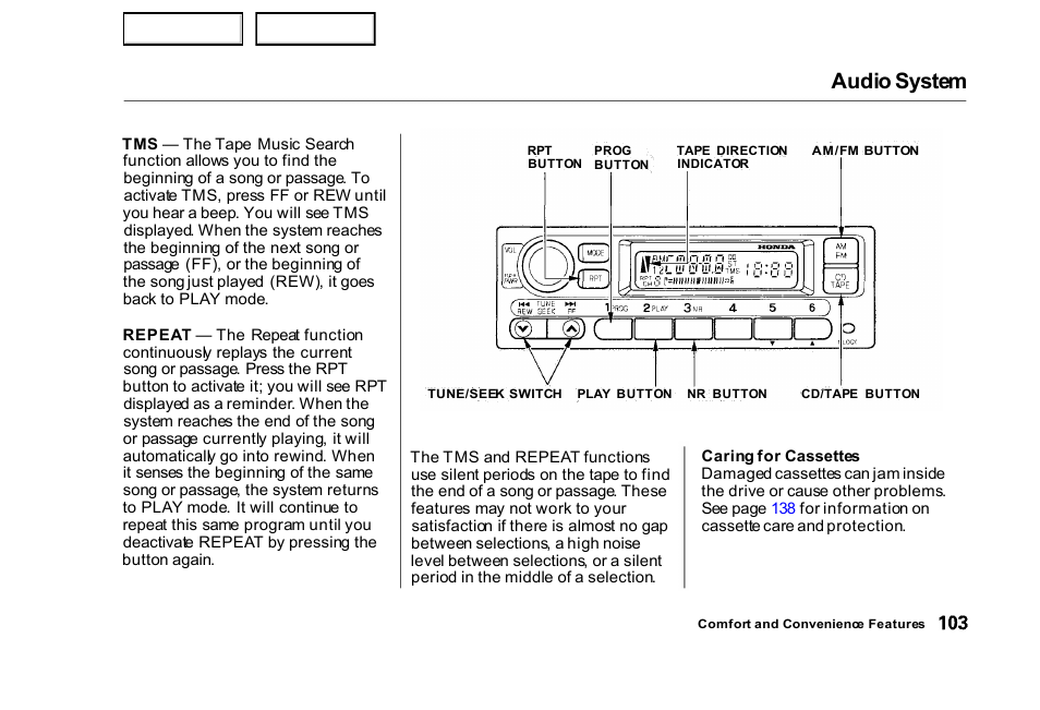 Audio system | HONDA 2000 Civic Sedan - Owner's Manual User Manual | Page 106 / 293