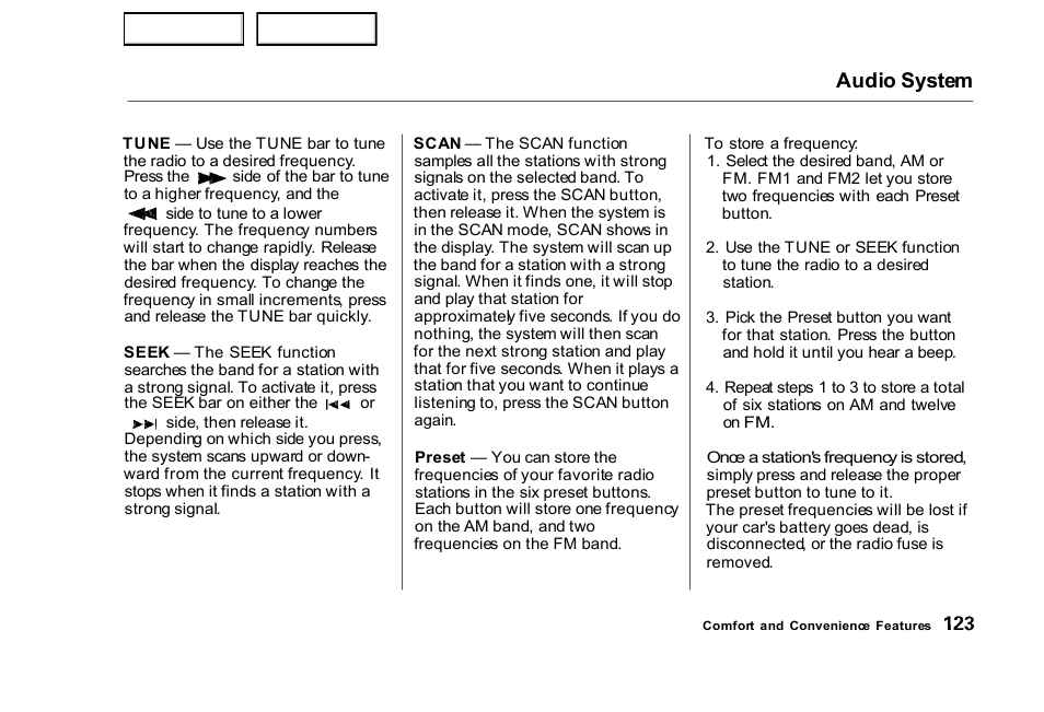 Audio system | HONDA 2000 Civic Sedan - Owner's Manual User Manual | Page 126 / 293