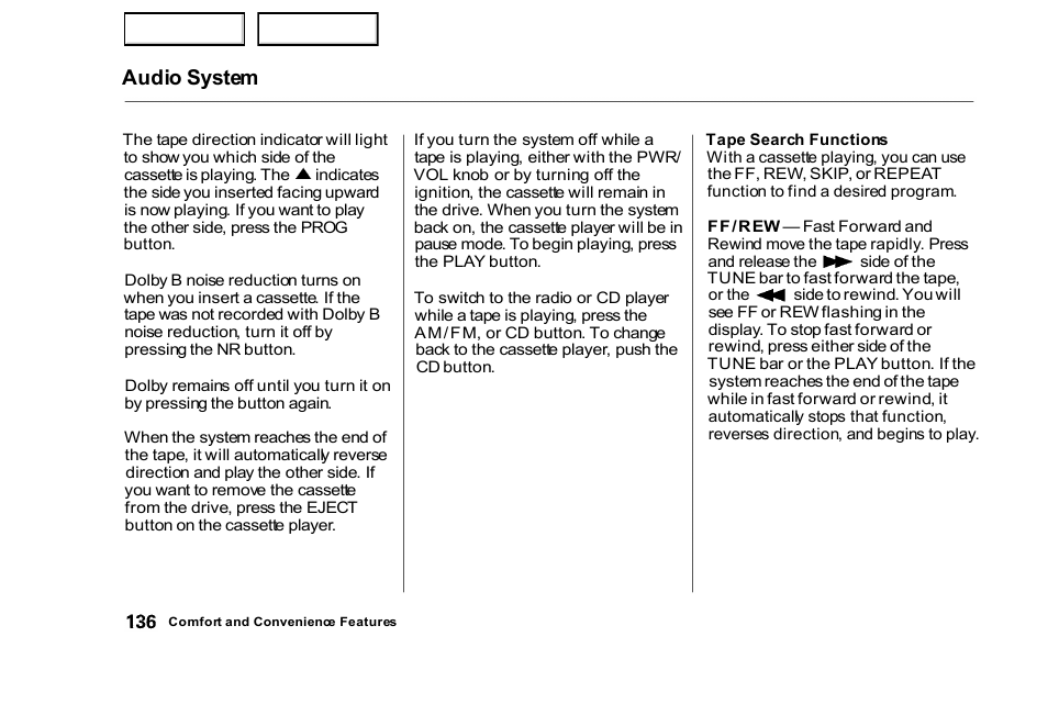 Audio system | HONDA 2000 Civic Sedan - Owner's Manual User Manual | Page 139 / 293