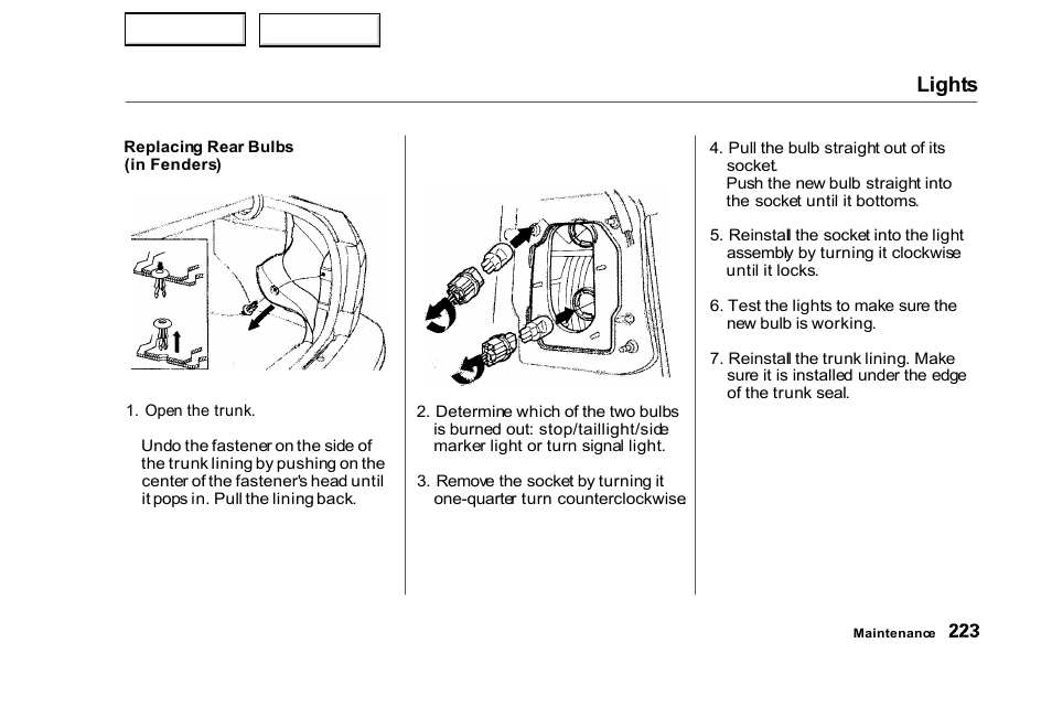 Lights | HONDA 2000 Civic Sedan - Owner's Manual User Manual | Page 226 / 293