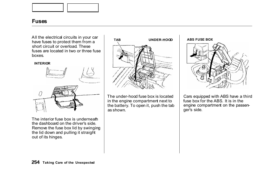 Fuses | HONDA 2000 Civic Sedan - Owner's Manual User Manual | Page 257 / 293