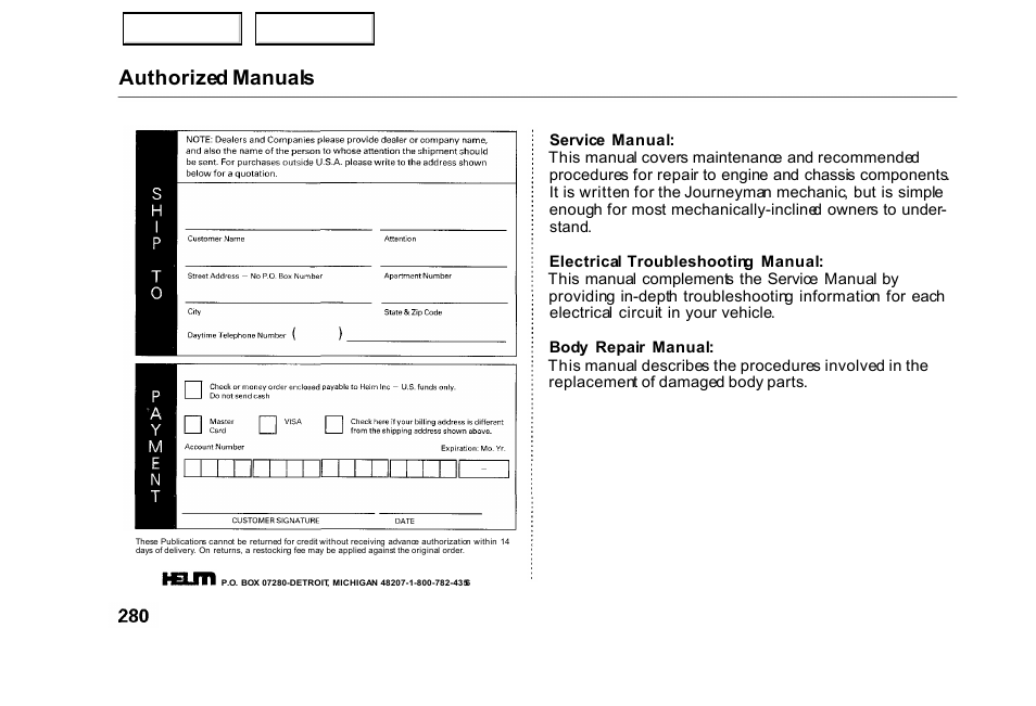 Authorized manuals | HONDA 2000 Civic Sedan - Owner's Manual User Manual | Page 283 / 293