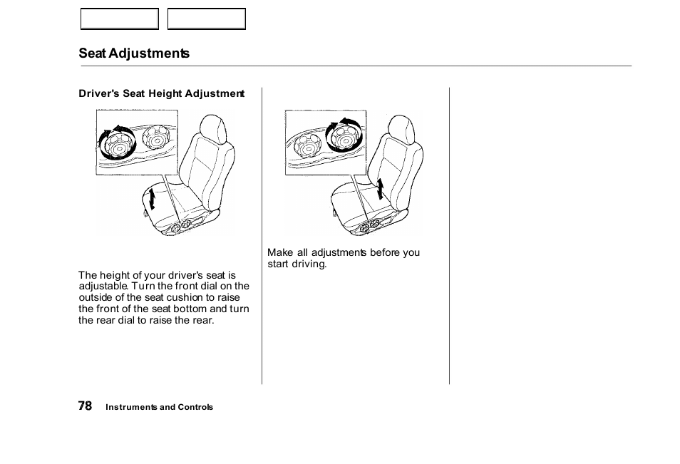 Seat adjustments | HONDA 2000 Civic Sedan - Owner's Manual User Manual | Page 81 / 293