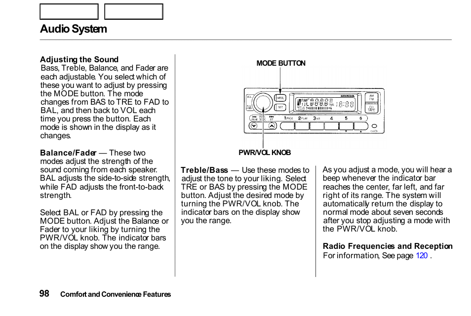 Audio system | HONDA 2000 Civic Coupe - Owner's Manual User Manual | Page 101 / 277